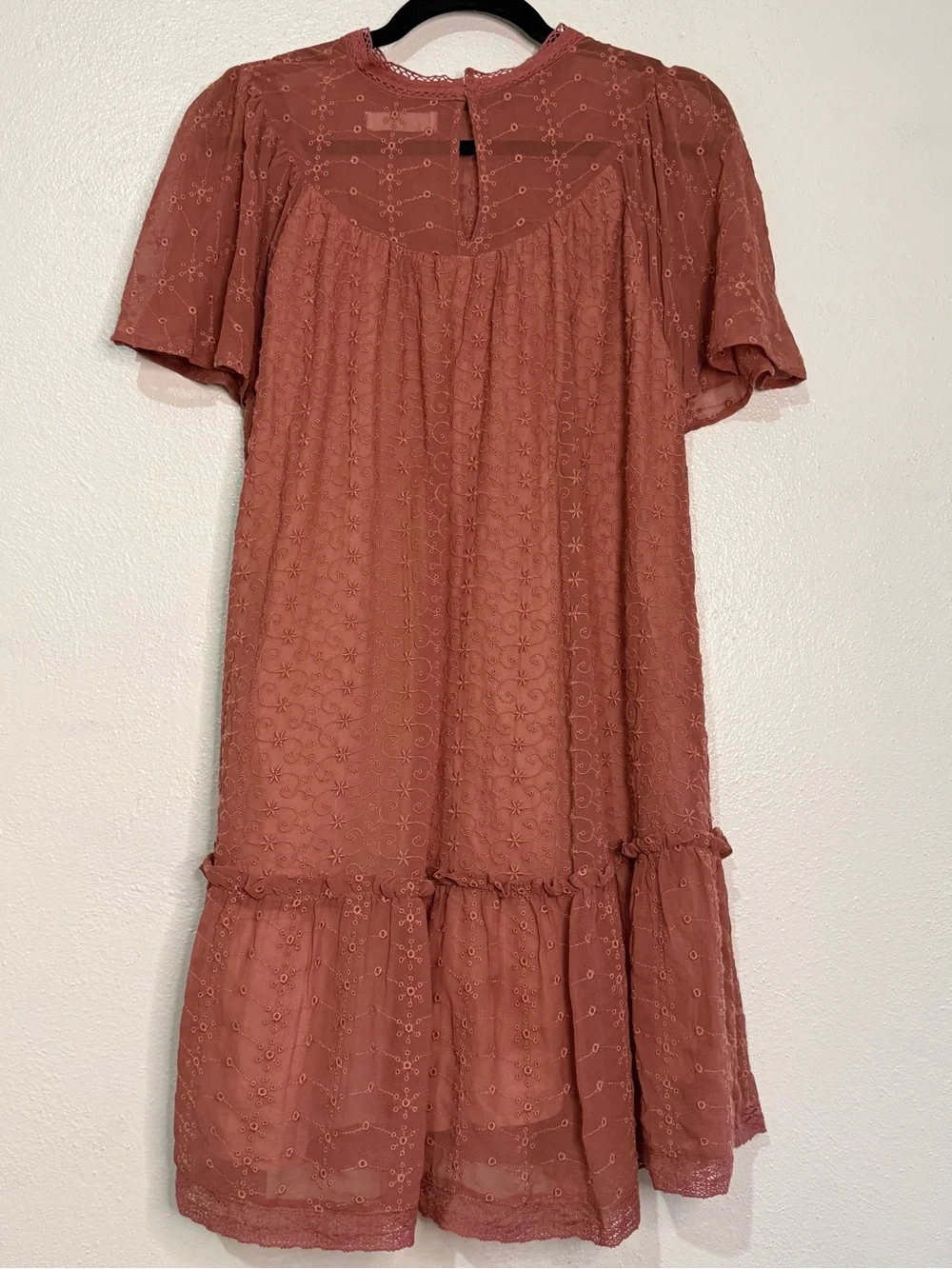 Zara Girl’s Dusty Rose Eyelet Babydoll Dress. Sz 13-14.
